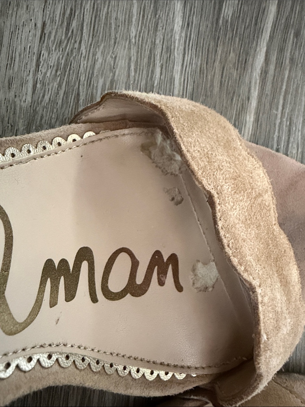 Sam Edelman Tan Suede Scalloped Ankle-Strap Block Heels - Picture 4 of 8